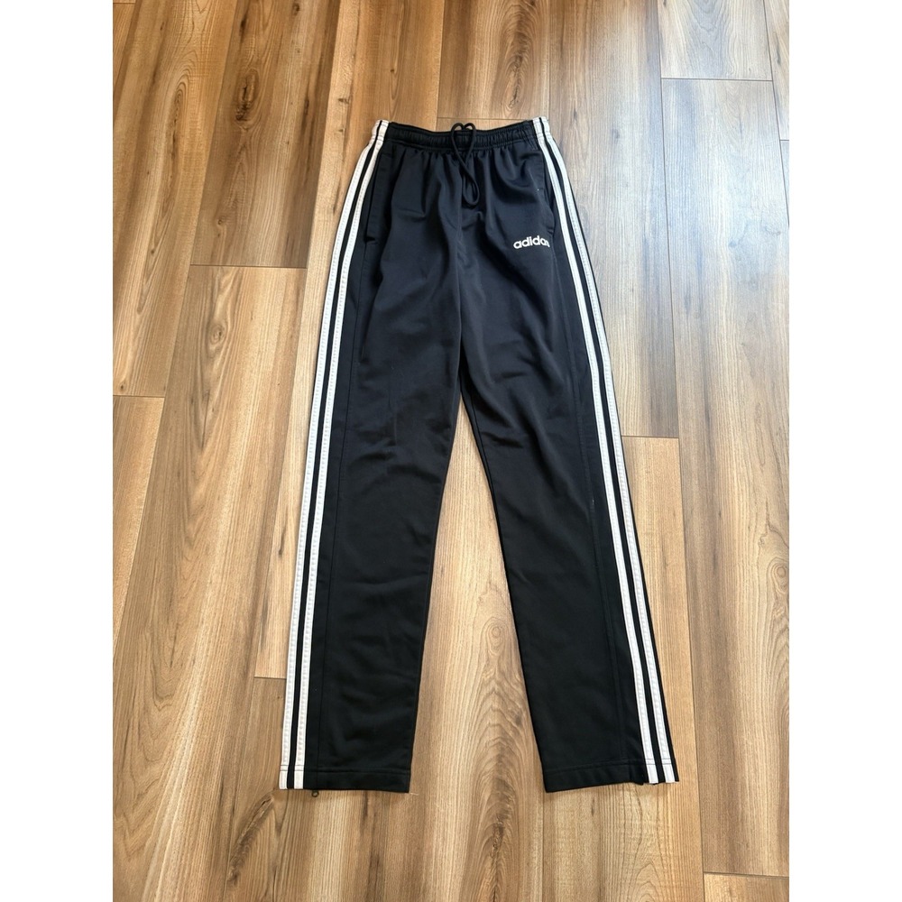 Adidas Athletic Pants Track Sweatpants Black Men's Small White Stripes Leg Zip